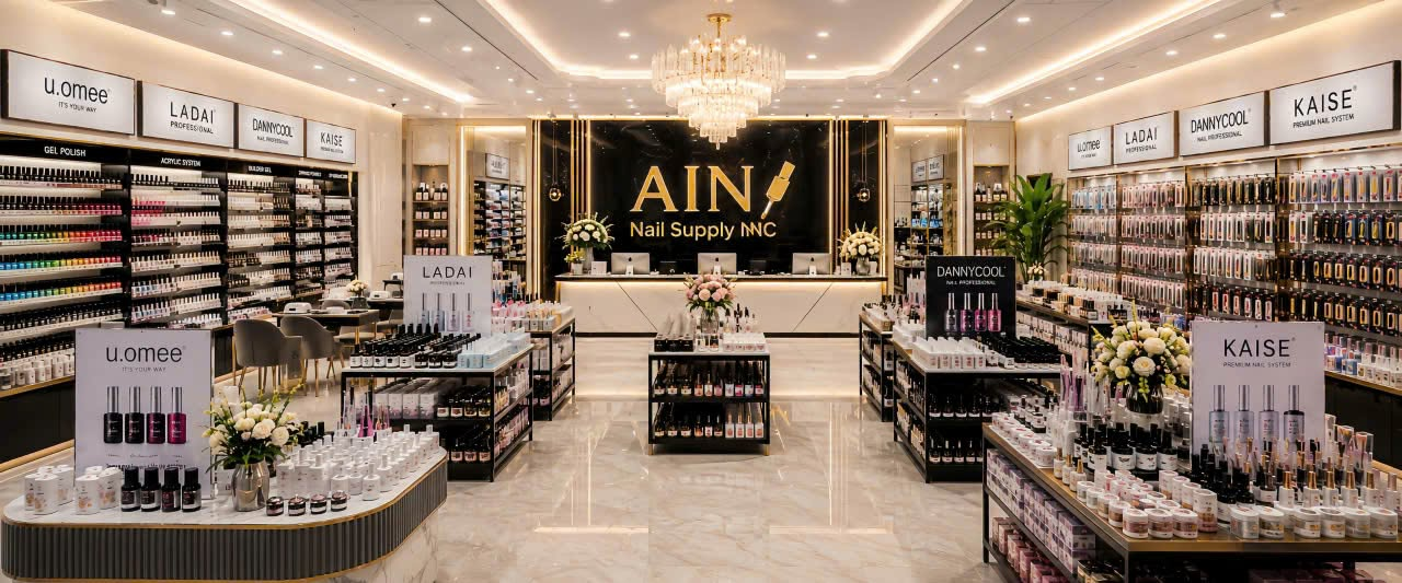 Không gian cửa hàng nail supply dành cho khách của Ain Nail Supply